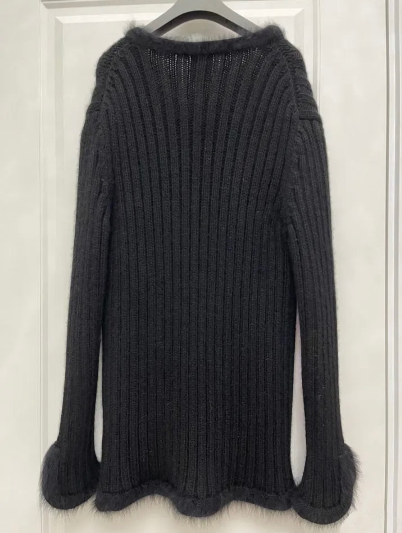 Preowned Chanel Black Angora Rib Knit Cardigan Size M