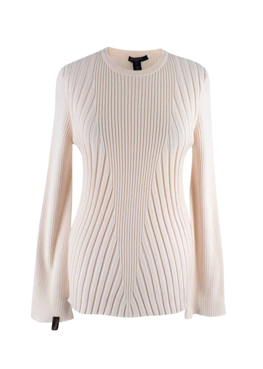 Louis Vuitton Cream Ribbed Bell Sleeve Jumper Size L wool