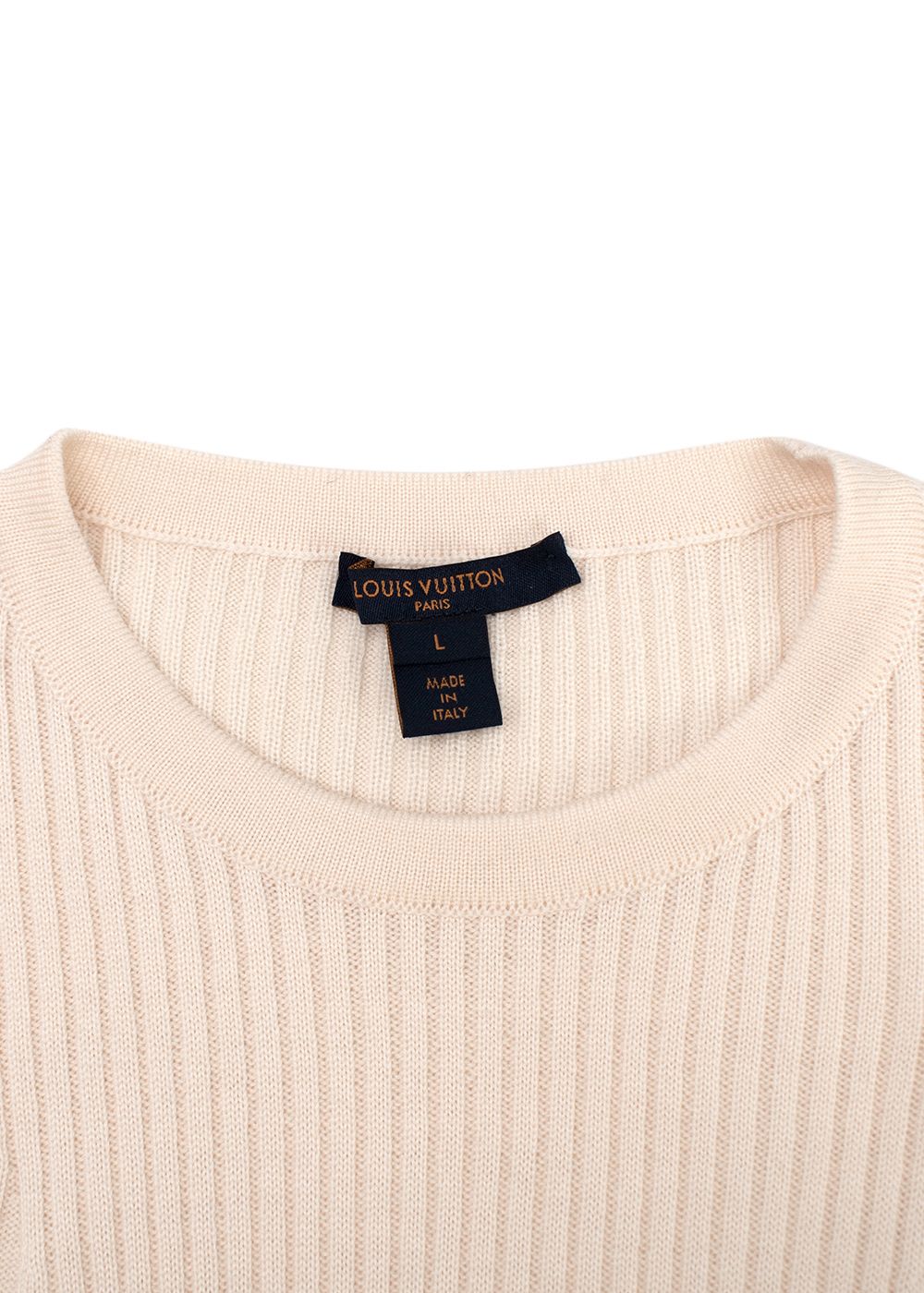 Louis Vuitton Cream Ribbed Bell Sleeve Jumper Size L wool