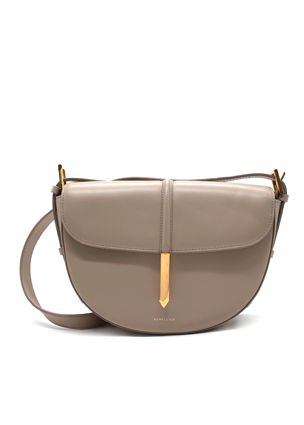 Demellier Taupe Leather The Tokyo Cross-Body Saddle Bag