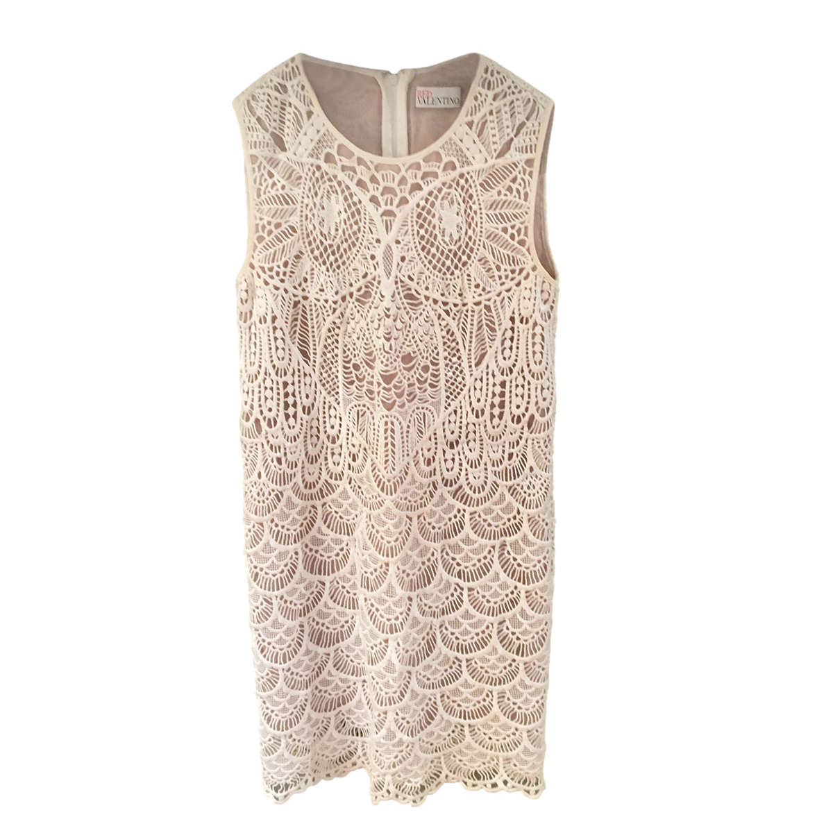 Preowned REDValentino Lace Sleeveless Shift Dress Size XS Beige/Nude