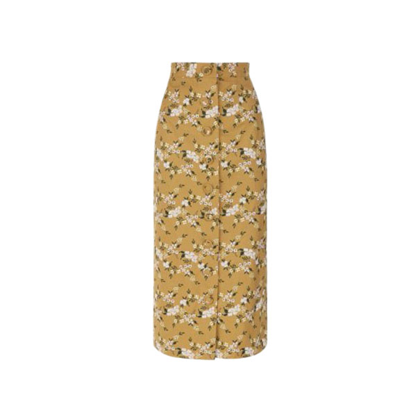 Erdem Floral Embroidered Gainor Button Down Skirt Size S Yellow cotton