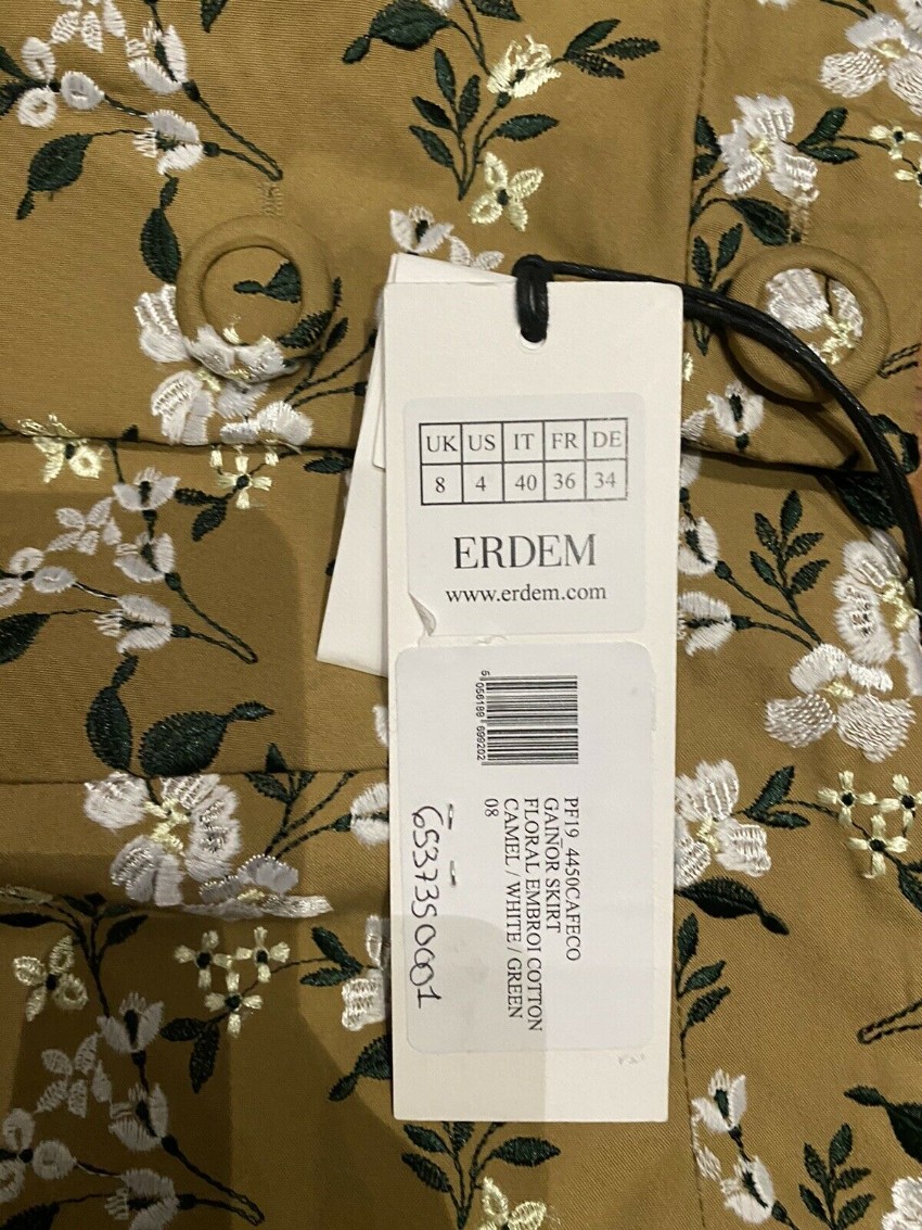 Erdem Floral Embroidered Gainor Button Down Skirt Size S Yellow cotton