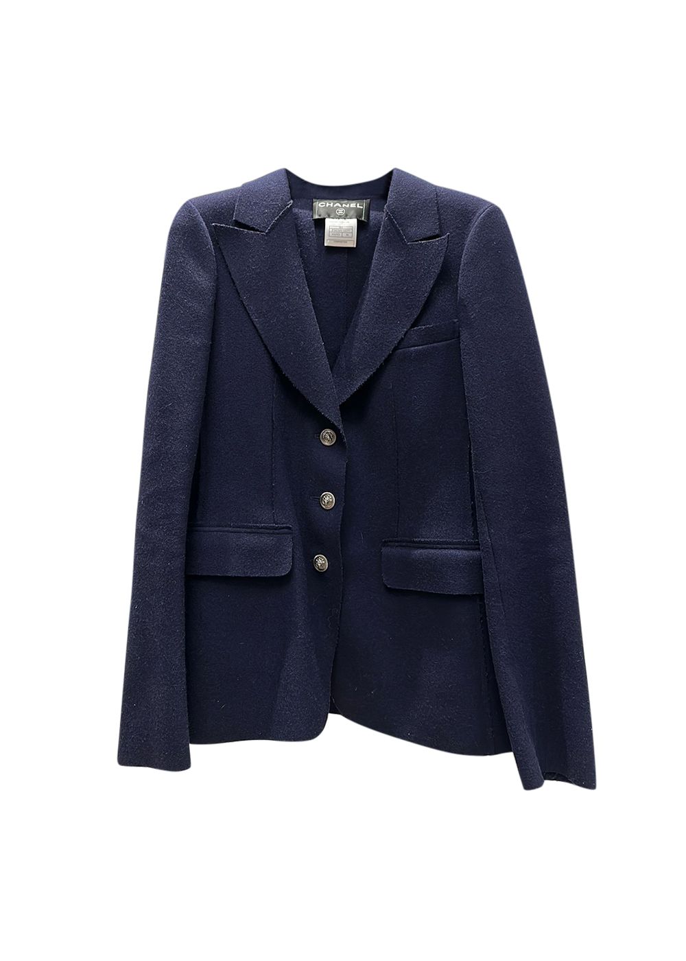 Preowned Chanel Navy Blue Classic Wool Blazer Size XS