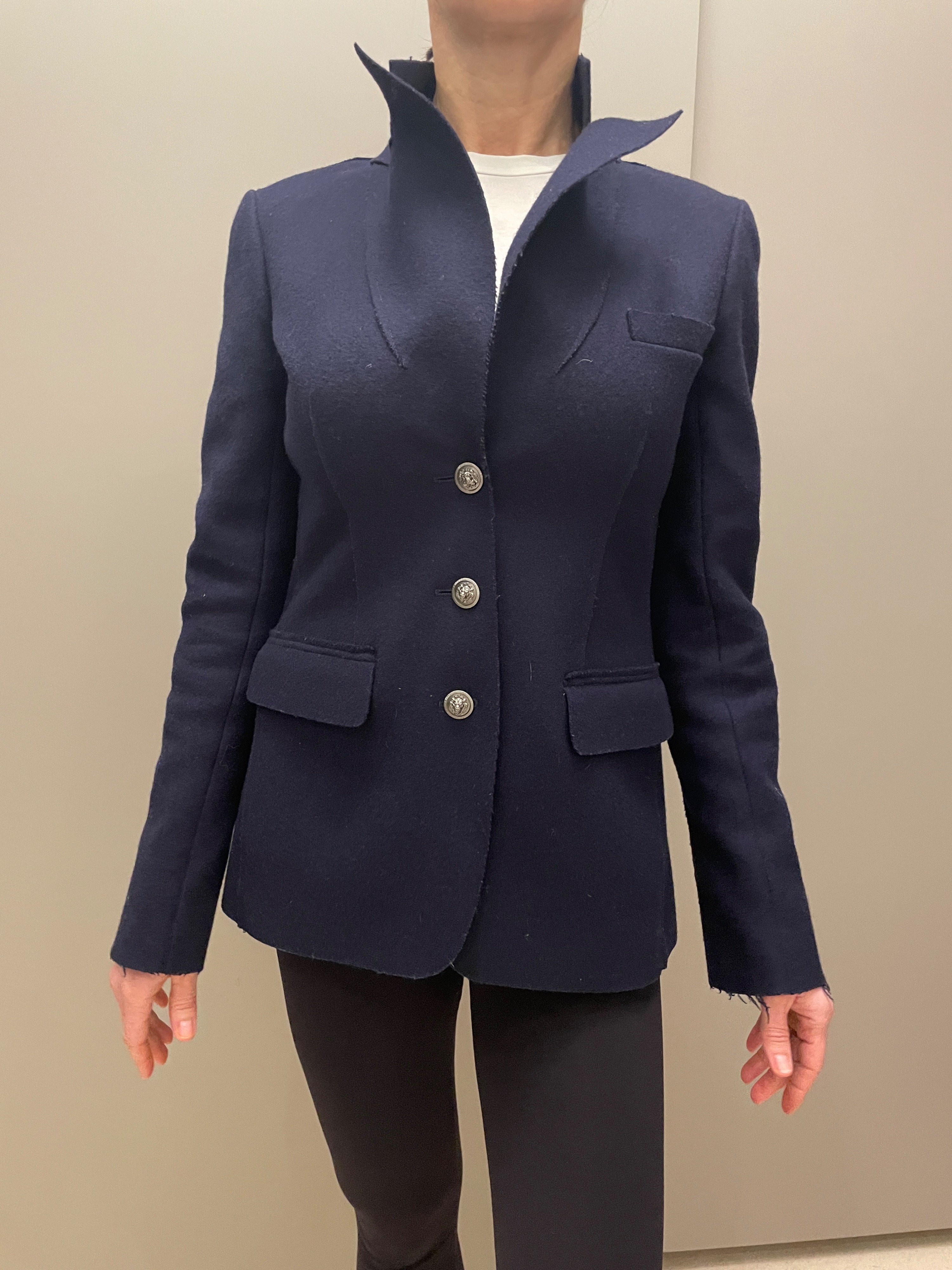 Preowned Chanel Navy Blue Classic Wool Blazer Size XS