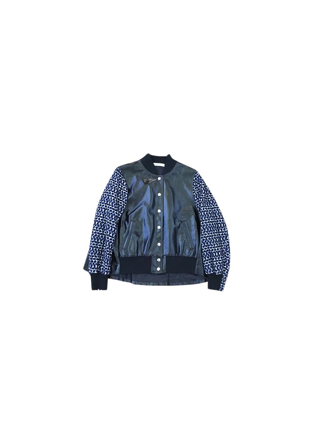 Preowned Sacai Black vinyl  blue gingham bomber jacket Size XS Black and blue cotton