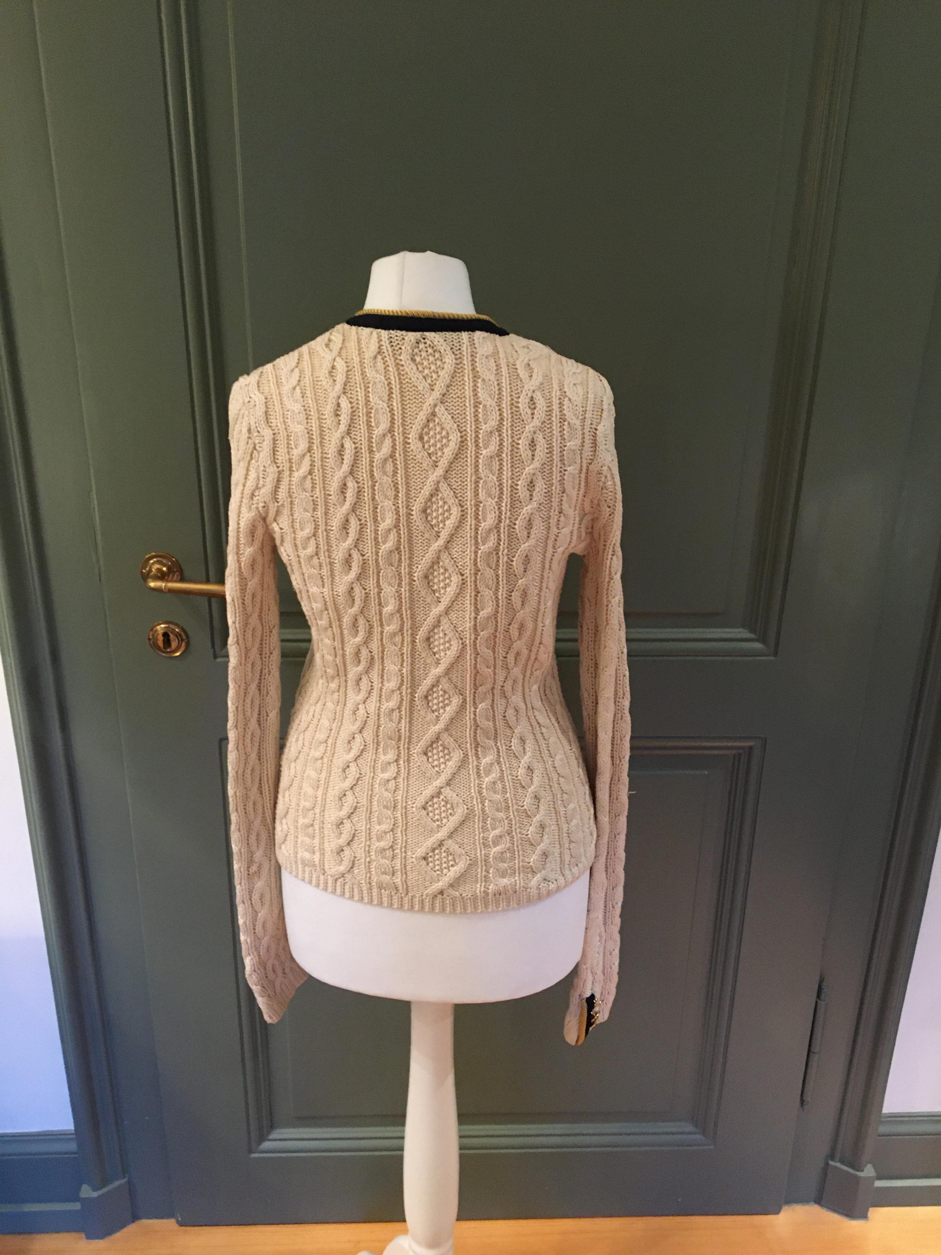 Preowned Ralph Lauren blue label cream cable knit cardigan Size S Beige/Nude cotton