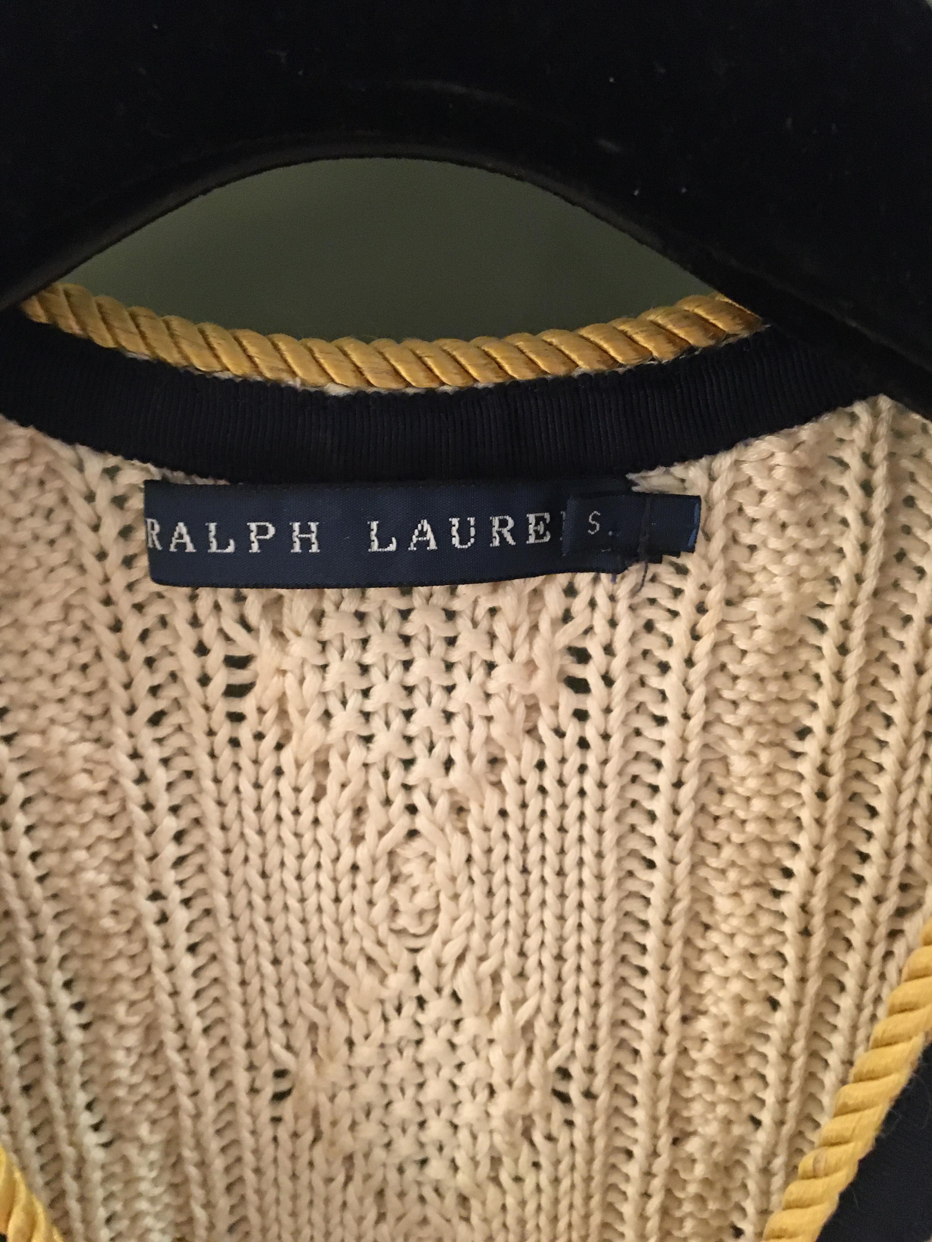 Preowned Ralph Lauren blue label cream cable knit cardigan Size S Beige/Nude cotton