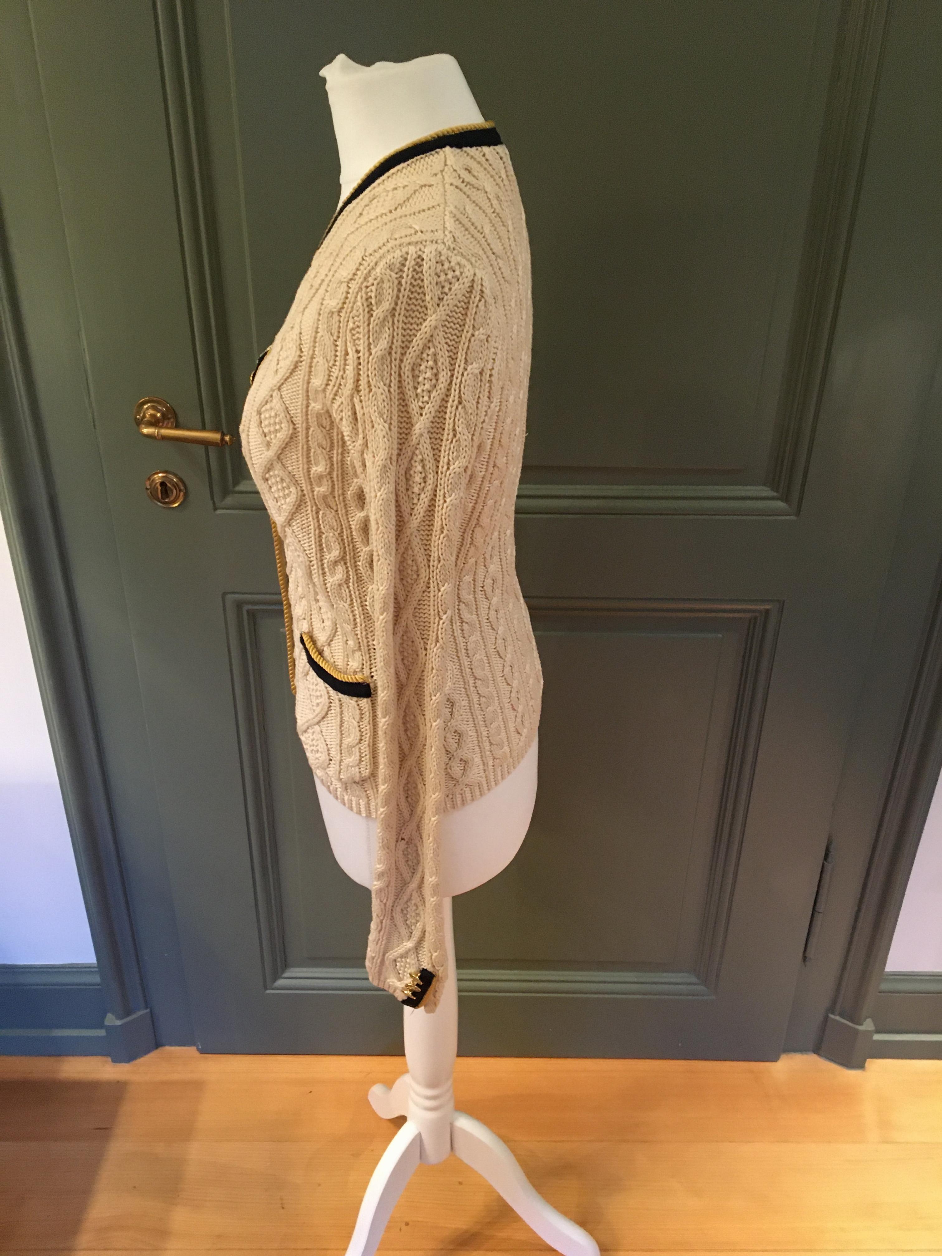 Preowned Ralph Lauren blue label cream cable knit cardigan Size S Beige/Nude cotton