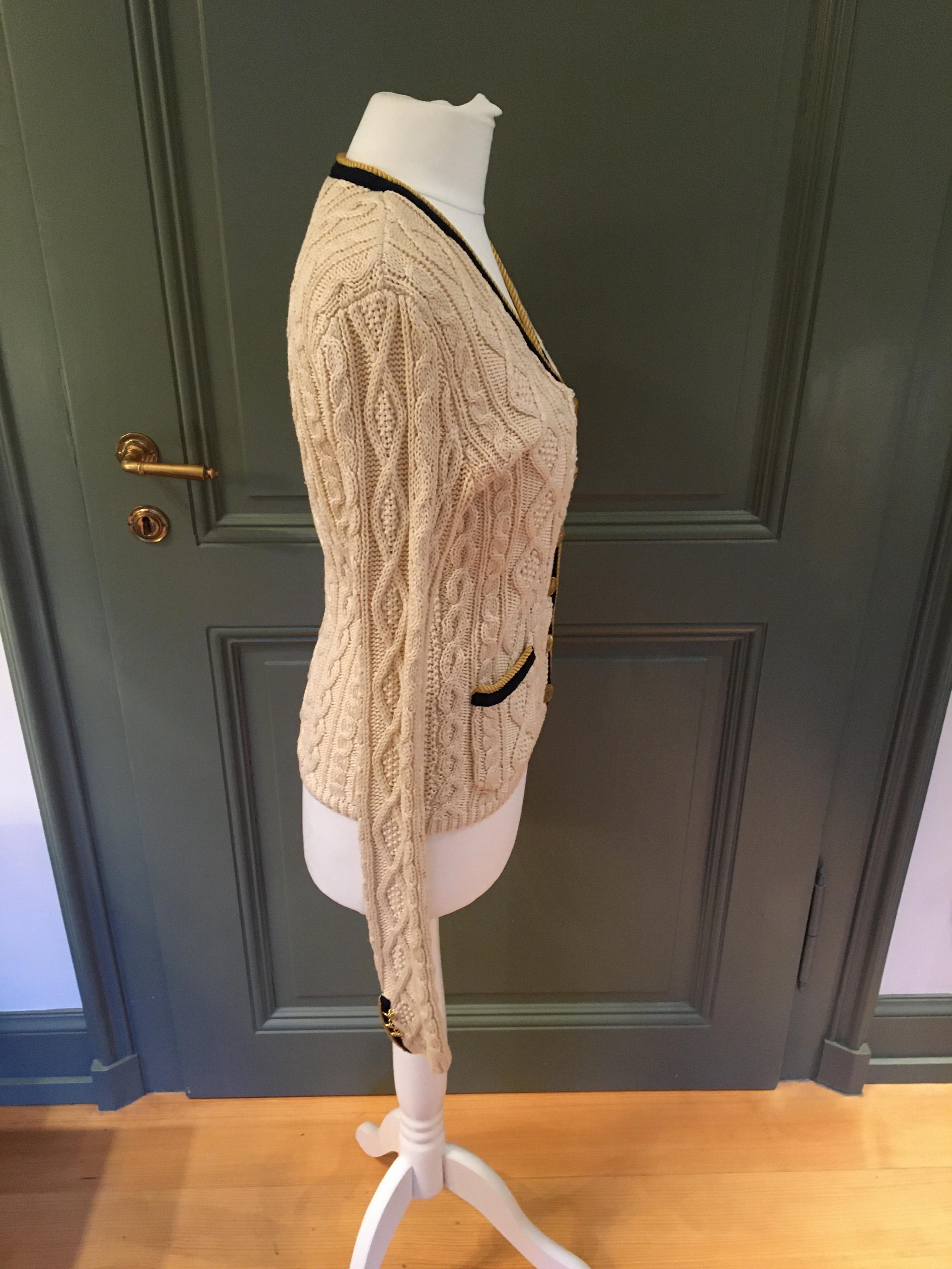 Preowned Ralph Lauren blue label cream cable knit cardigan Size S Beige/Nude cotton