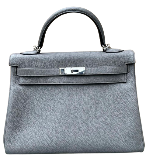 Preowned Hermes Kelly 32 Retourne in Gris Meyer Togo Leather with Palladium Hardware Grey