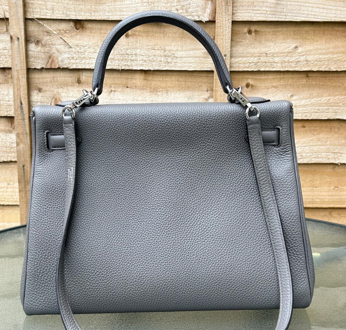 Preowned Hermes Kelly 32 Retourne in Gris Meyer Togo Leather with Palladium Hardware Grey