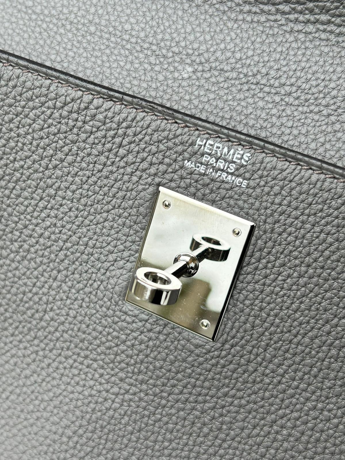 Preowned Hermes Kelly 32 Retourne in Gris Meyer Togo Leather with Palladium Hardware Grey