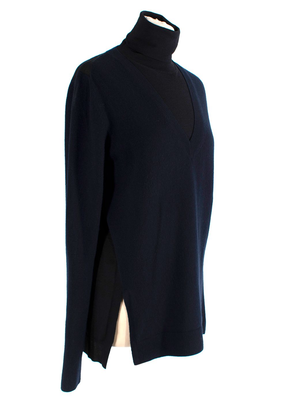 Preowned Louis Vuitton Black  Navy Layered Jumper Size M Navy and blue wool