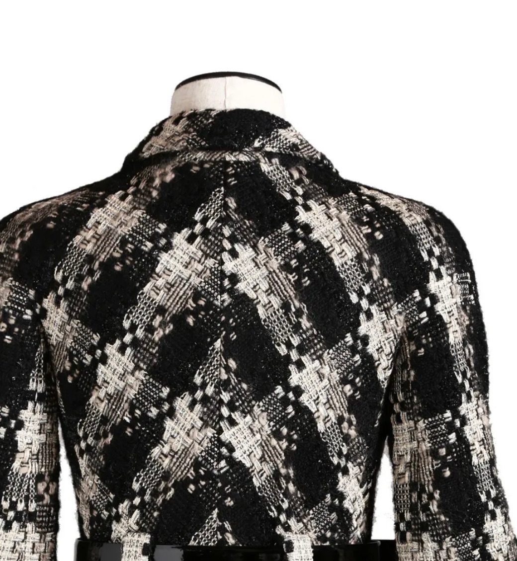 Preowned Chanel Black and White Tweed Short Sleeve Coat Size M multicolor