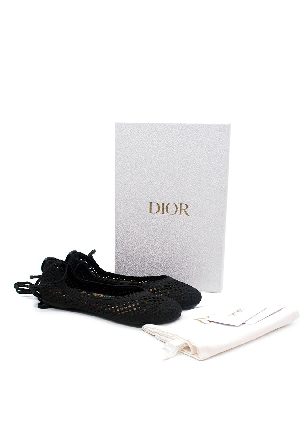 Preowned Christian Dior Black Poeme Mesh Ballet Flats Size 39 cotton/rubber