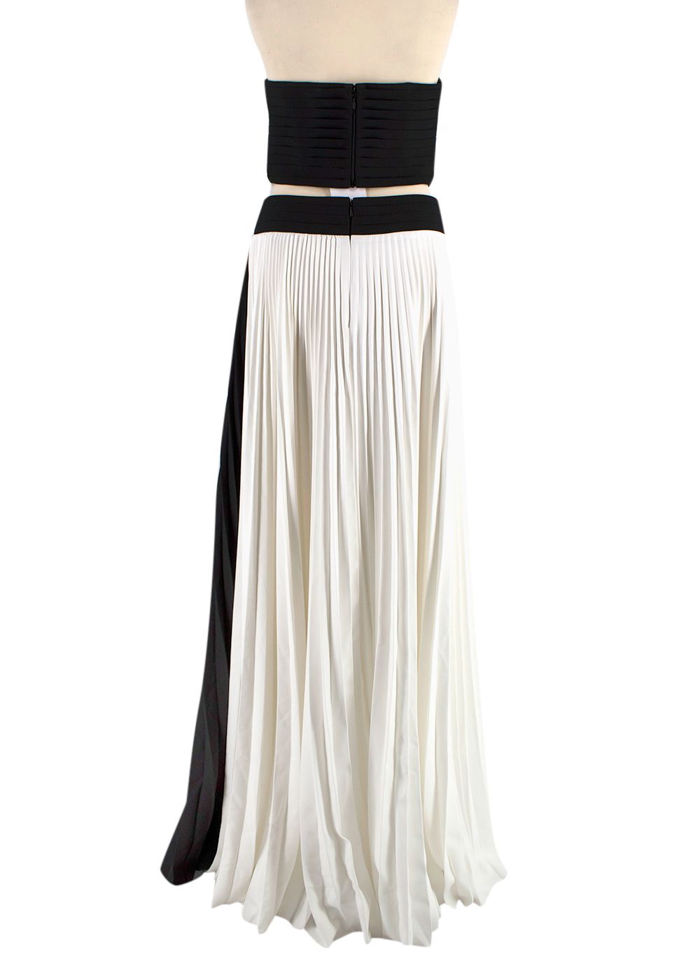 Honayda White and Black Long Pleated Cut Out Gown Size S white black polyester