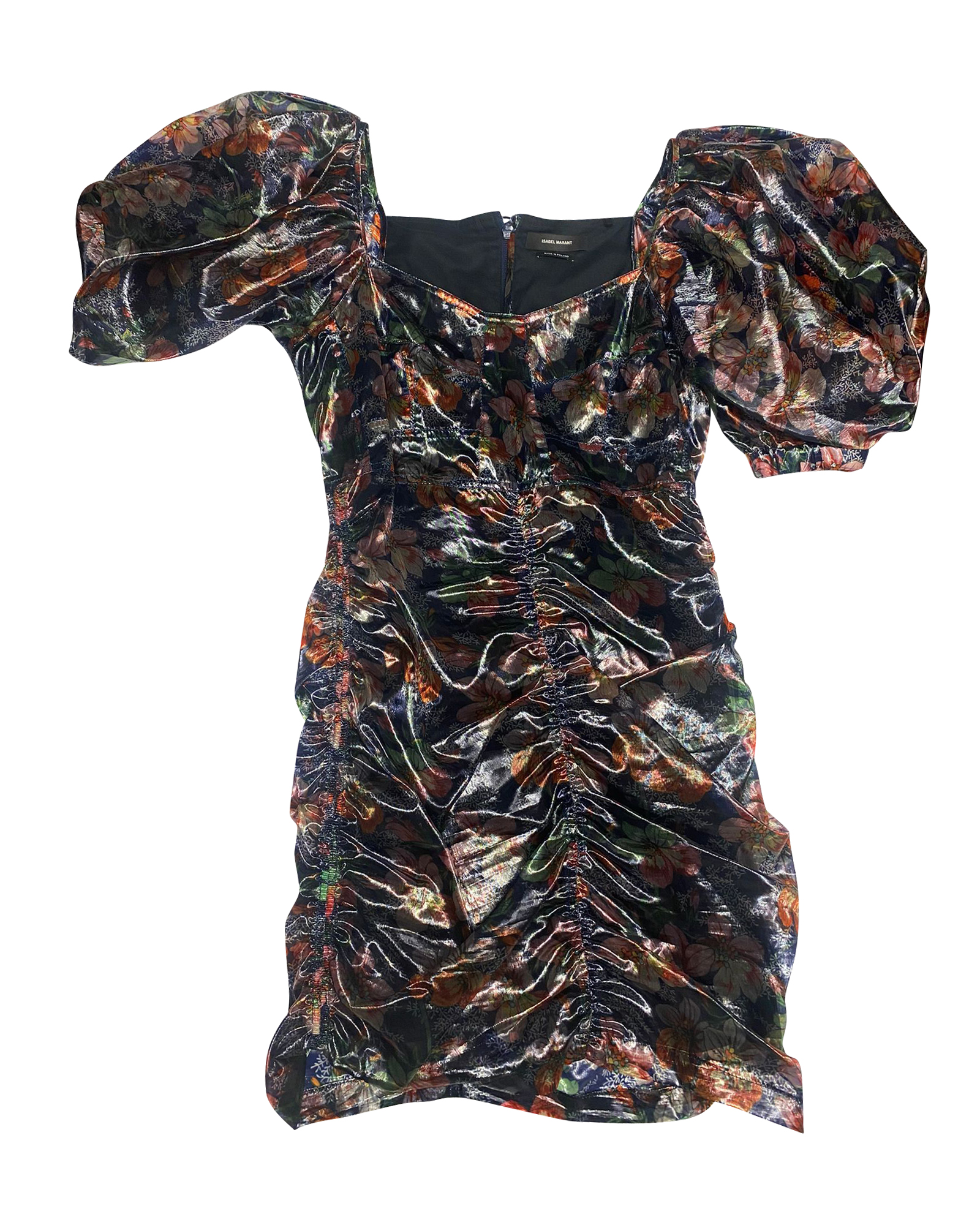 Preowned Isabel Marant Oxalis Puff Sleeve Ruched Dress Size XS multicolor polyester