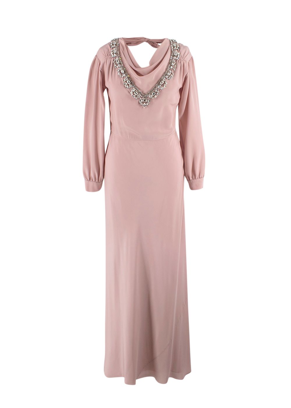 Miu Miu Blush Pink Crystal Embellished Silk Gown Size S