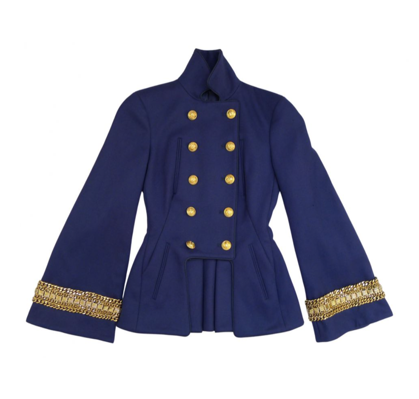 Preowned Alexander McQueen Blue Military Double Breasted Jacket Size XXS wool