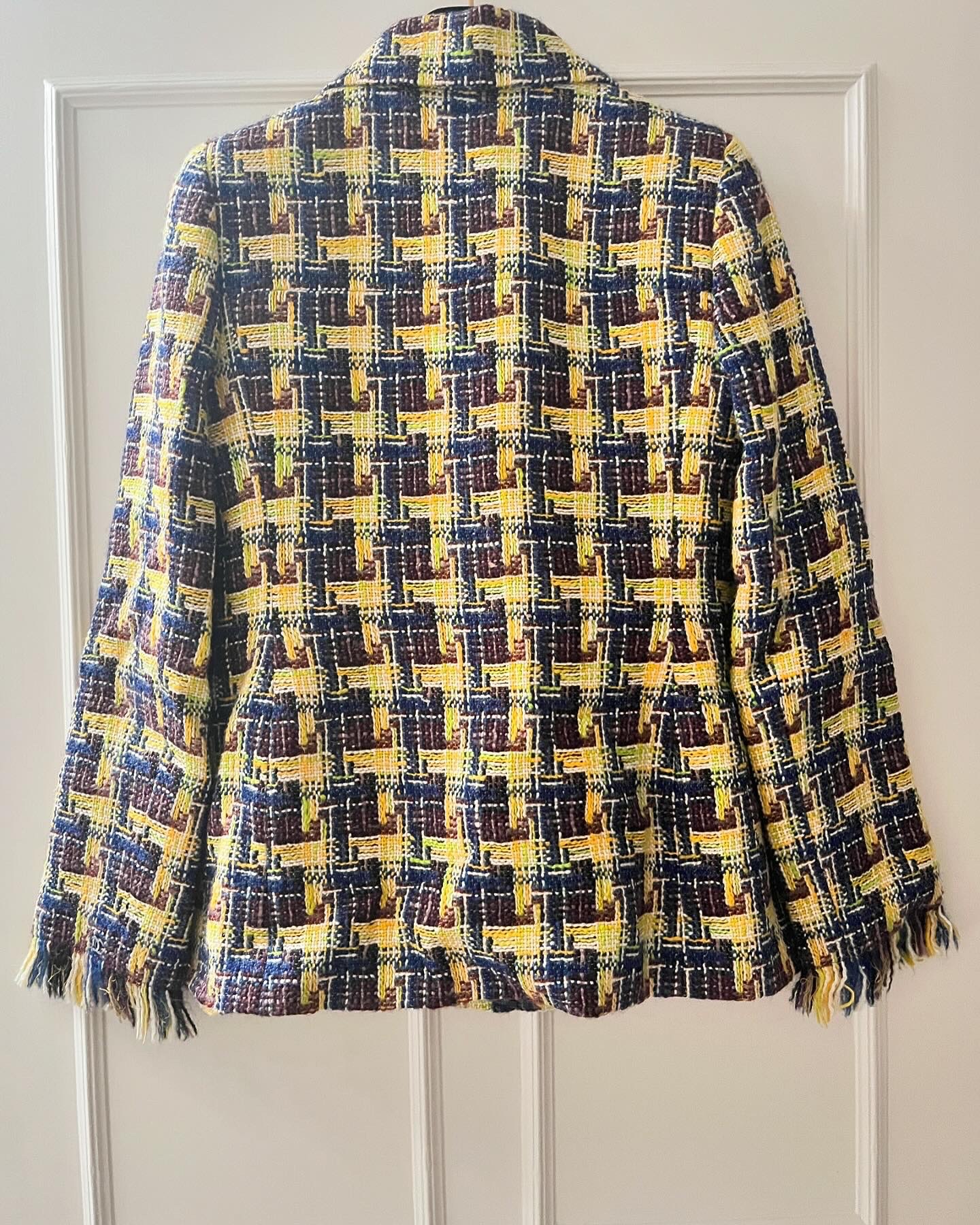 Preowned Chanel Yellow Tweed Jacket with Fringe Detail Size S Yellow / purple mix