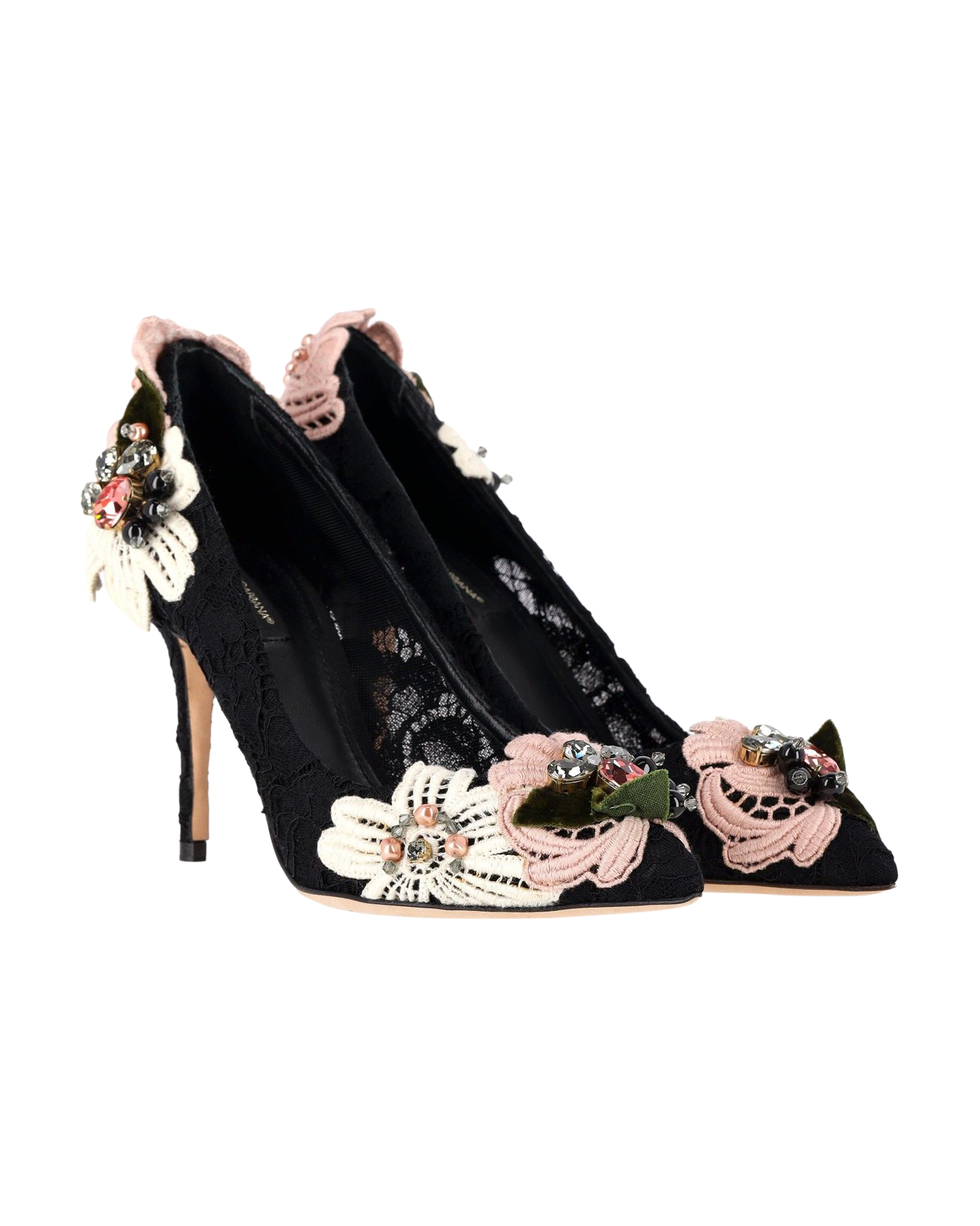 Preowned Dolce  Gabbana Black Floral Embroidered Lace Pumps Size 39 cotton