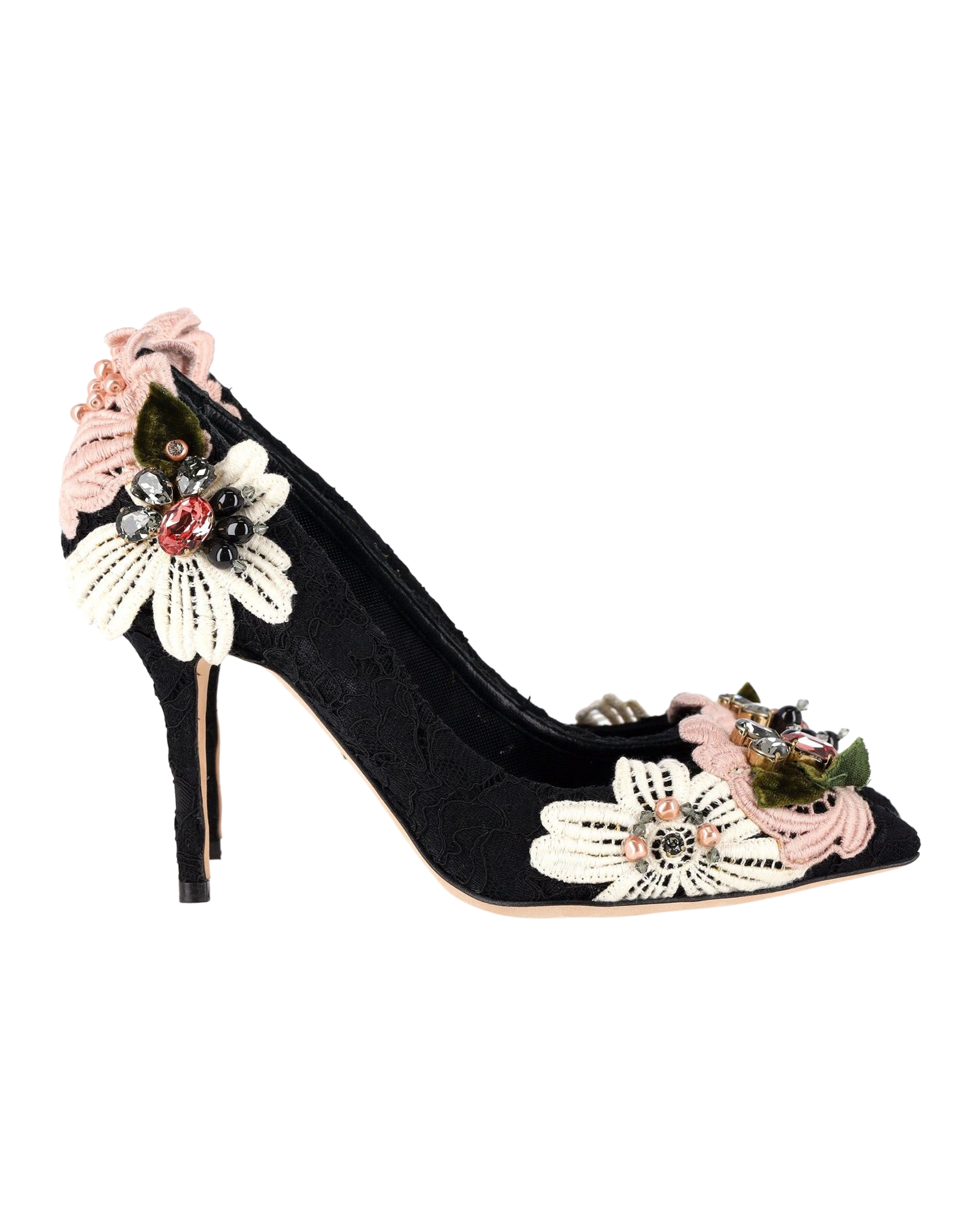 Preowned Dolce  Gabbana Black Floral Embroidered Lace Pumps Size 39 cotton