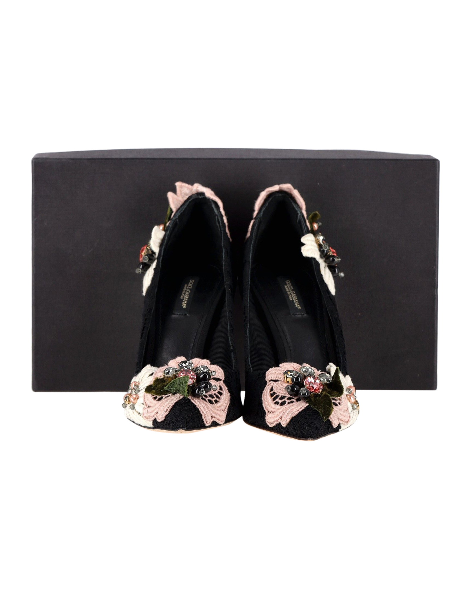 Preowned Dolce  Gabbana Black Floral Embroidered Lace Pumps Size 39 cotton