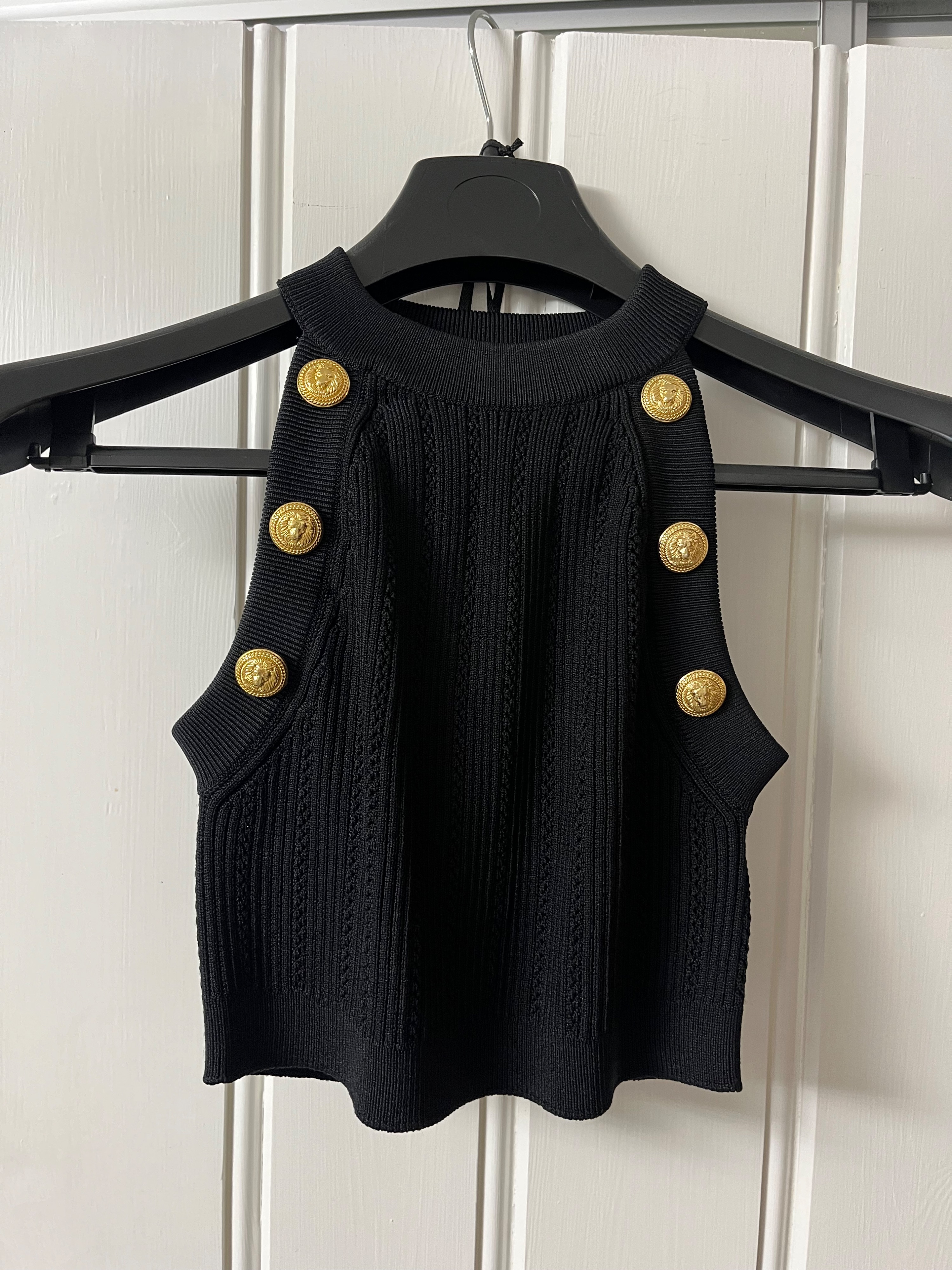 Balmain Black Knitted Crop Top Size S wool