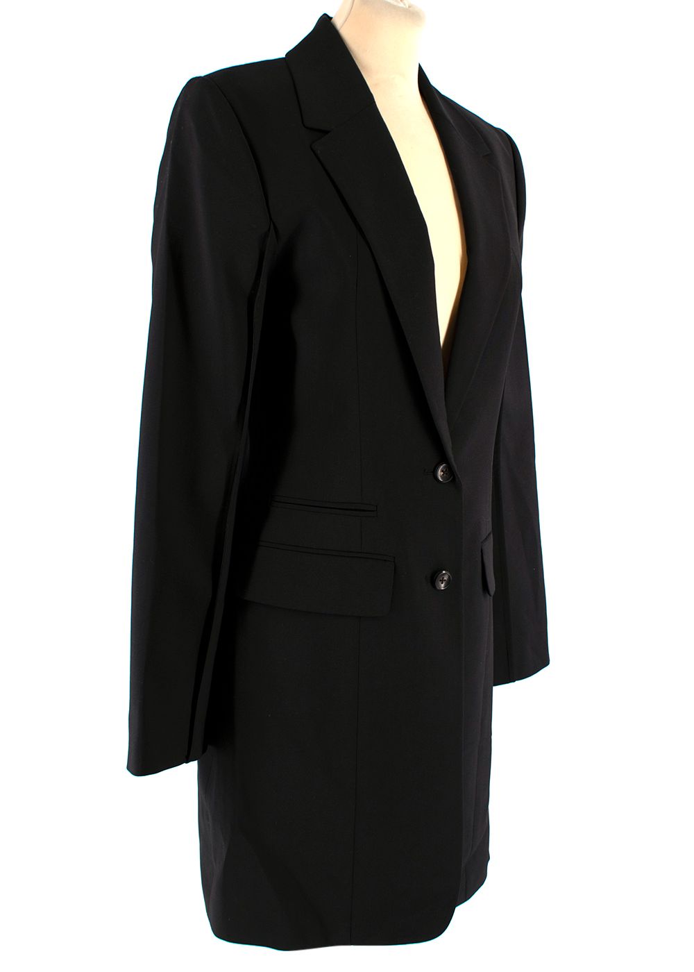 Preowned Deveaux Black Longline Single-Breasted Blazer / Jacket Size XS cotton