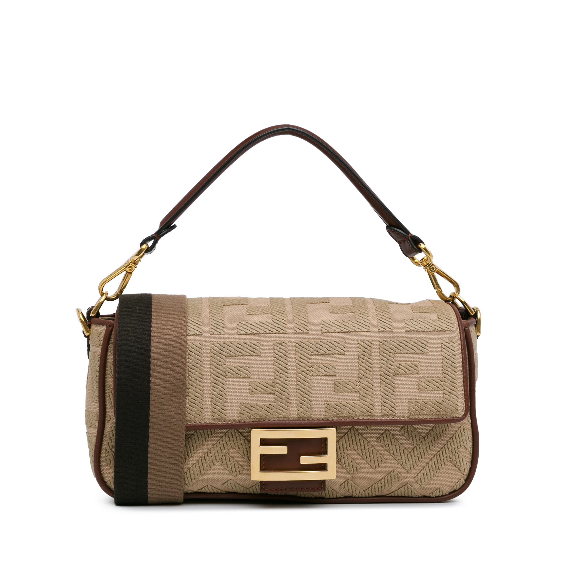 Preowned Fendi Brown Zucca Embroidered Canvas Baguette Bag fabric