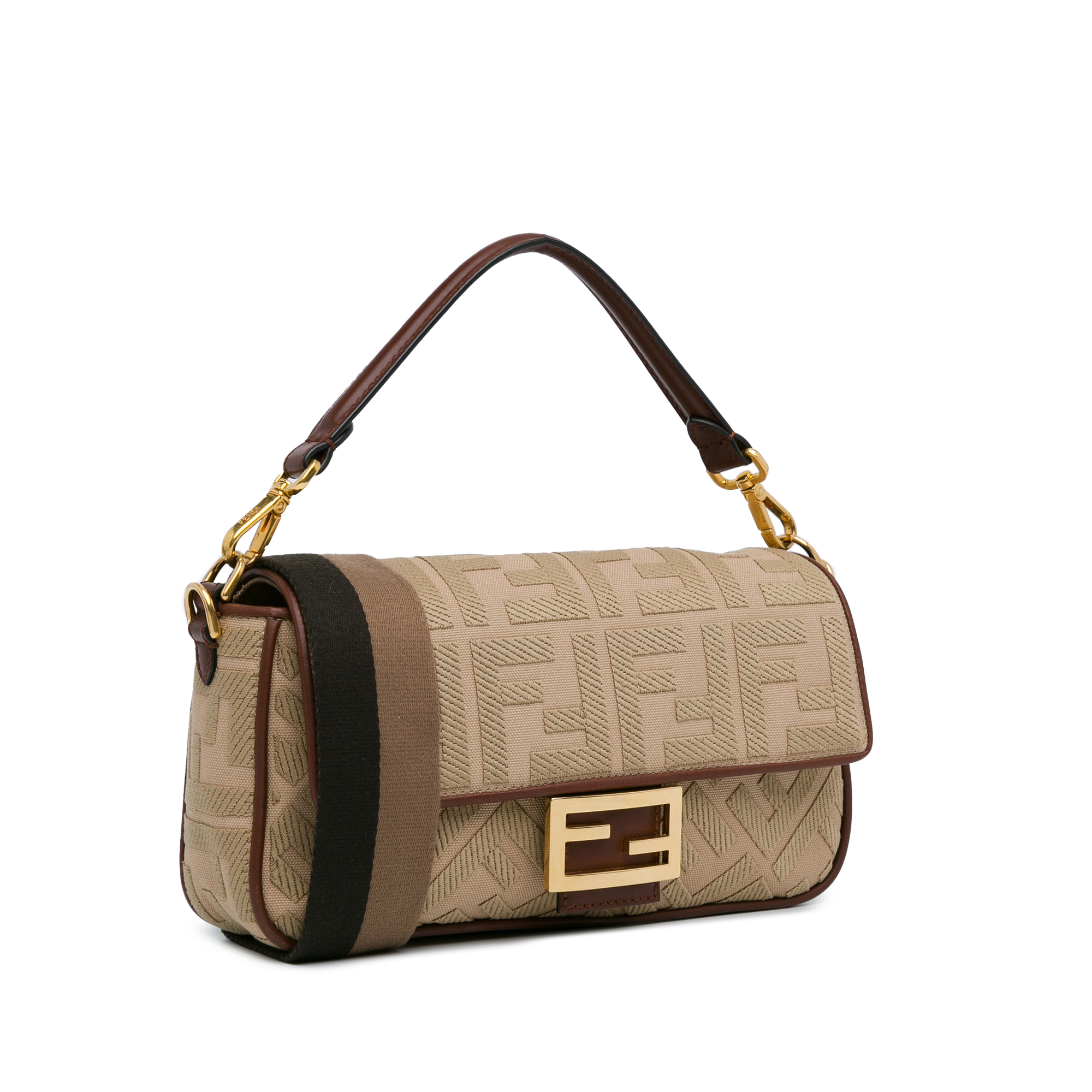 Preowned Fendi Brown Zucca Embroidered Canvas Baguette Bag fabric