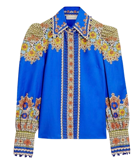 Zimmermann Blue Embellished Shirt Size L Multi cotton