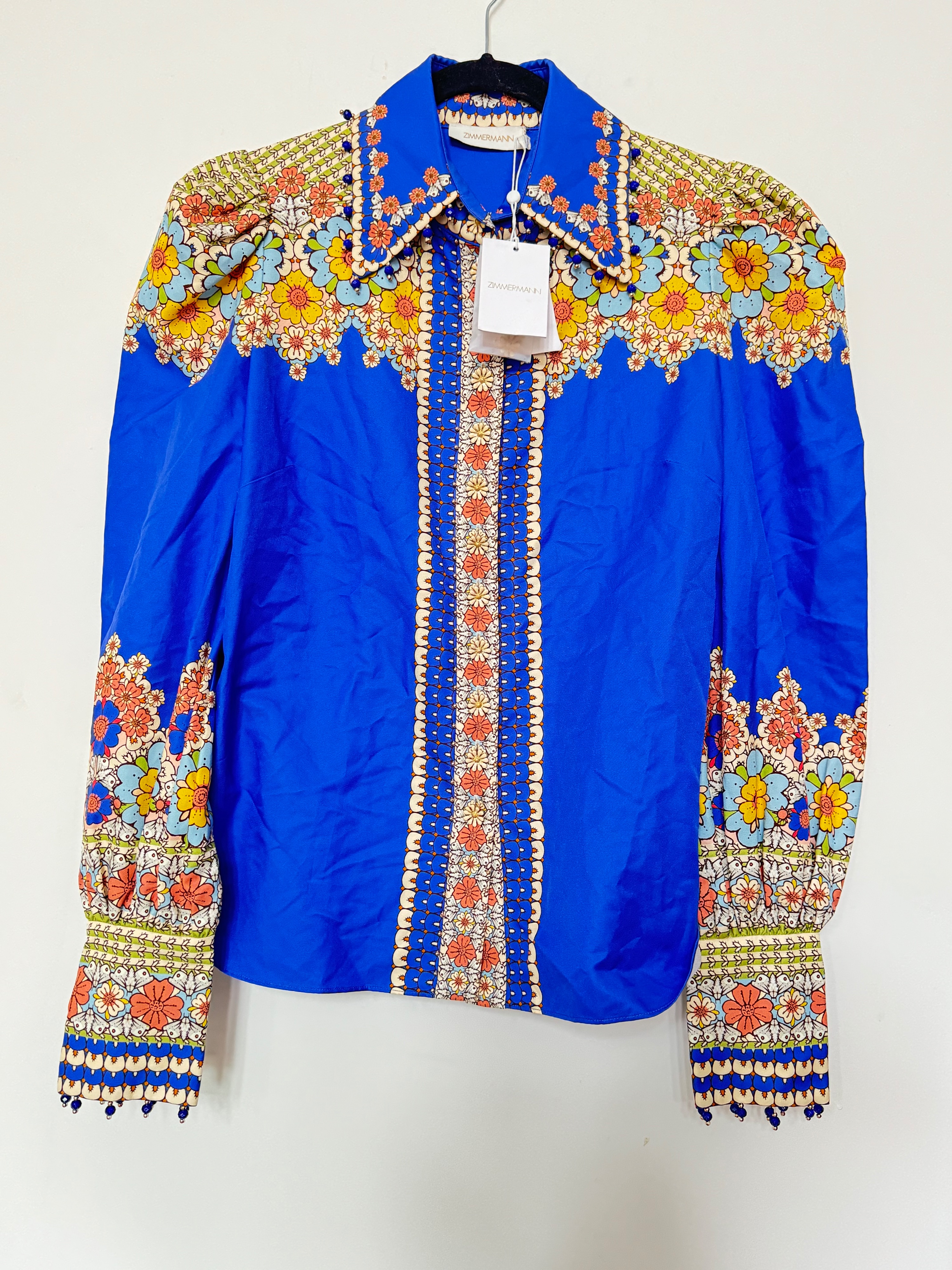 Zimmermann Blue Embellished Shirt Size L Multi cotton