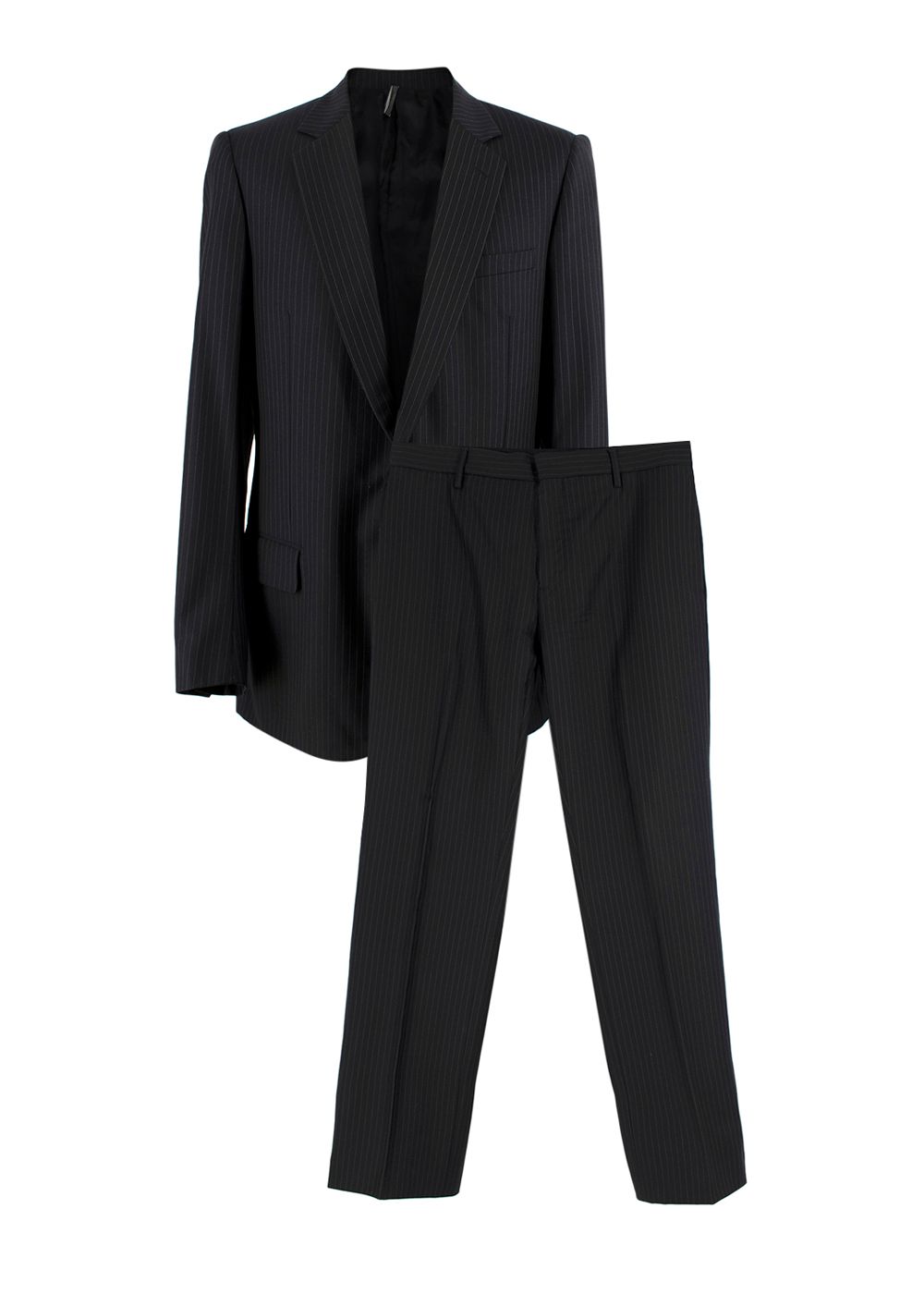 Dior Black Pinstripe Double Breasted Wool Suit Size L