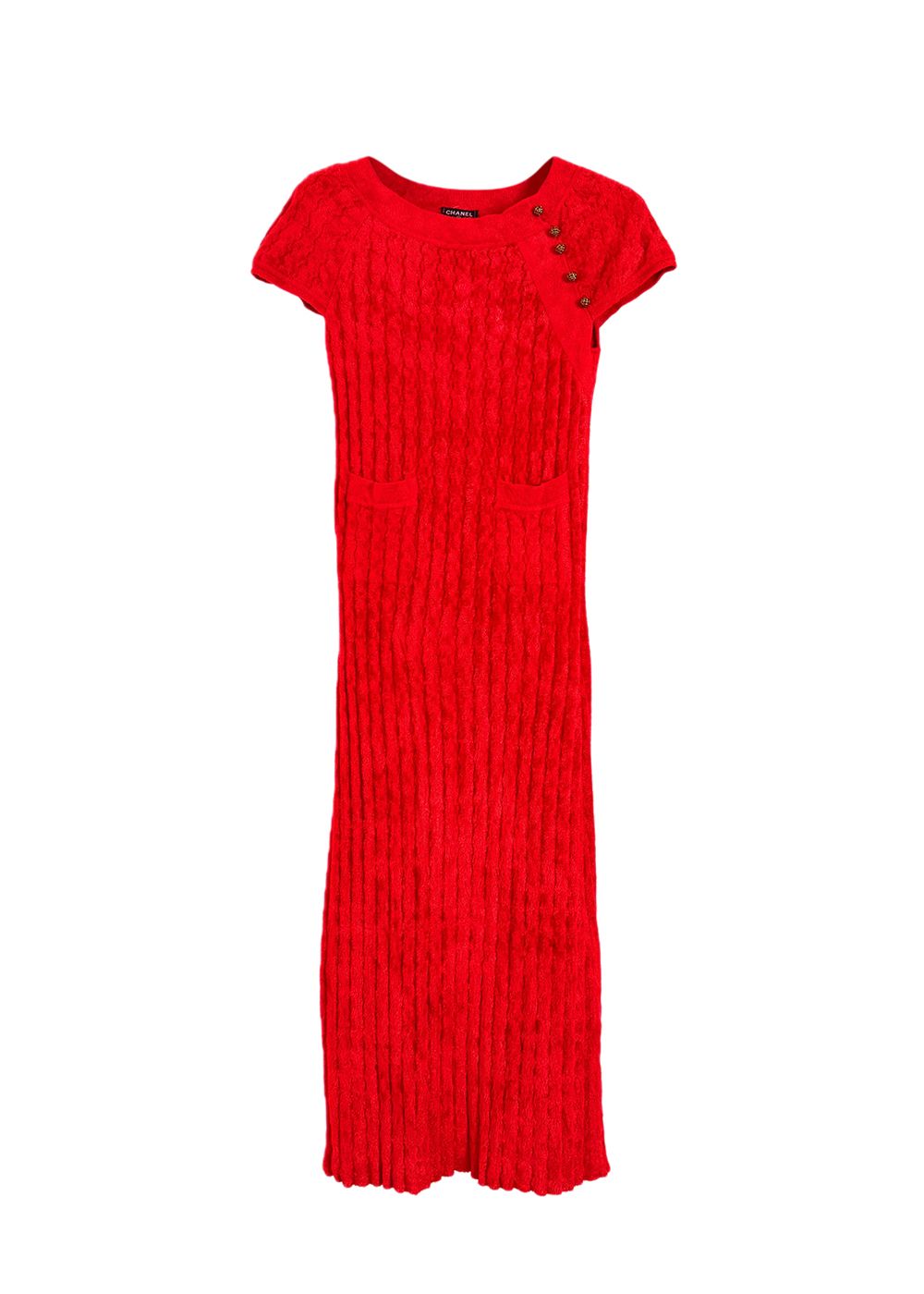 Chanel Red Ribbed Midi Dress Size S knitwear