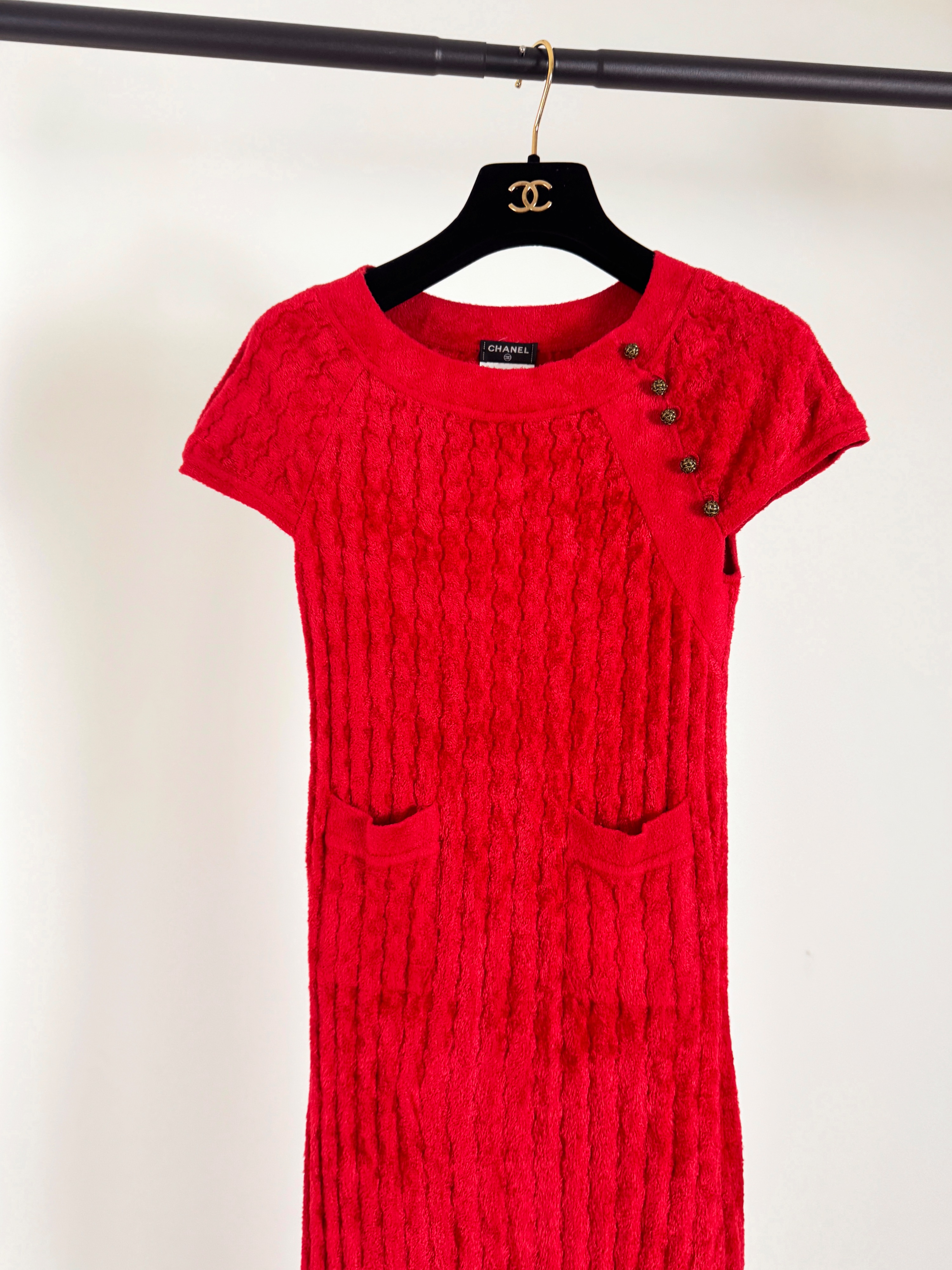 Chanel Red Ribbed Midi Dress Size S knitwear