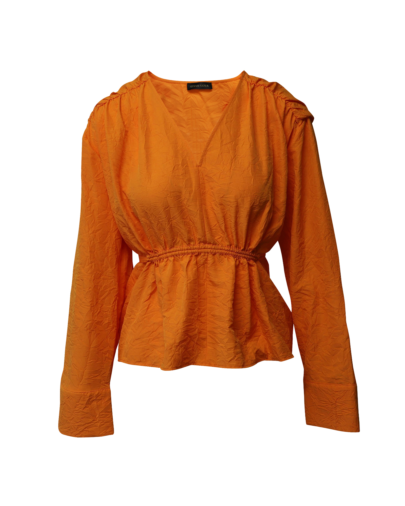 Preowned Stine Goya Aya Orange V-neck Tie Back Blouse Size M polyester