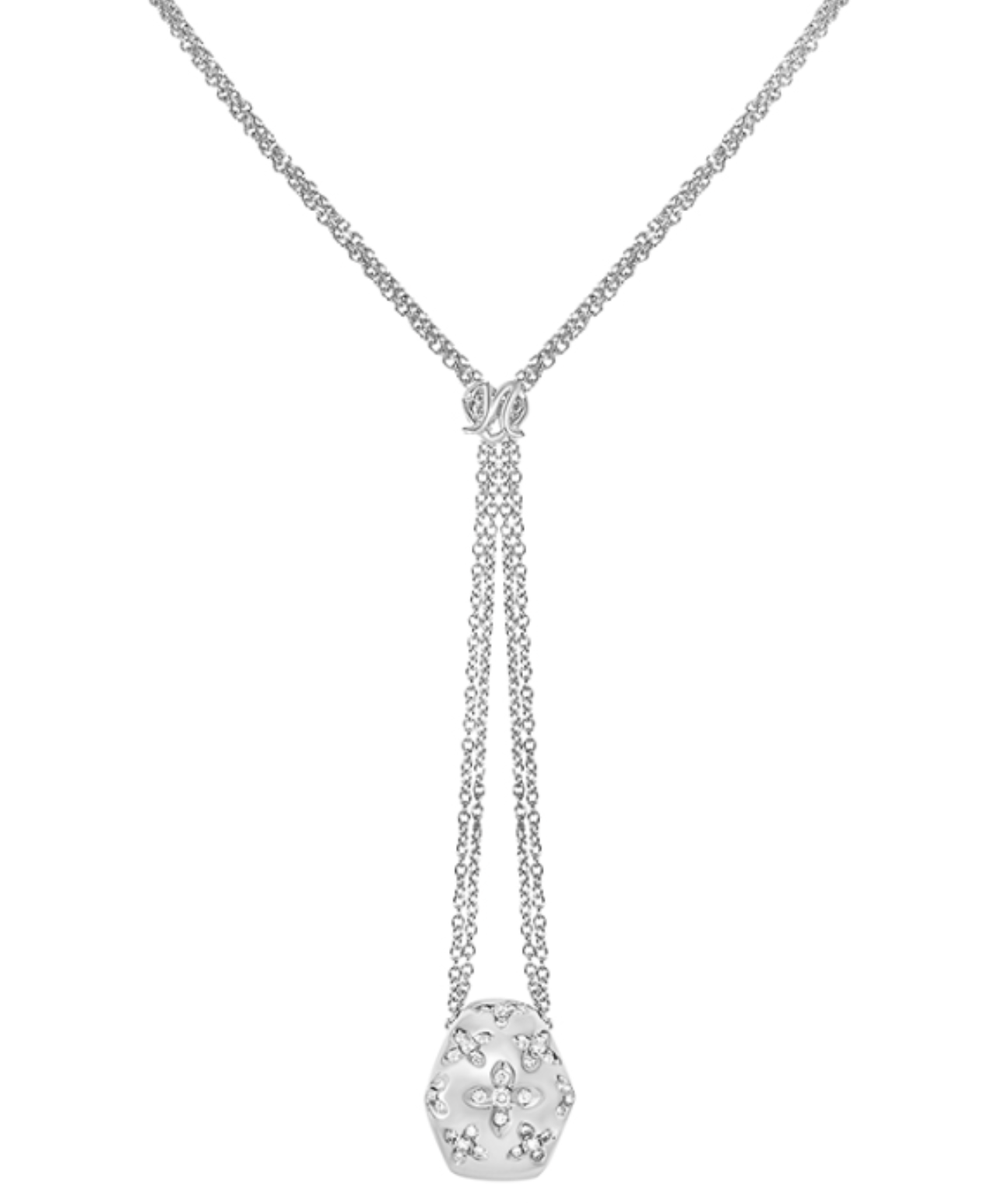 18kt White Gold Double Chain Diamond Pendant Necklace Silver k white gold