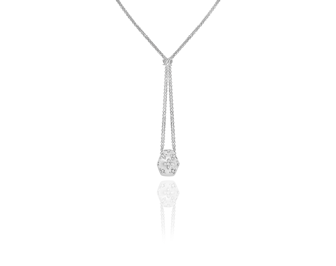 18kt White Gold Double Chain Diamond Pendant Necklace Silver k white gold