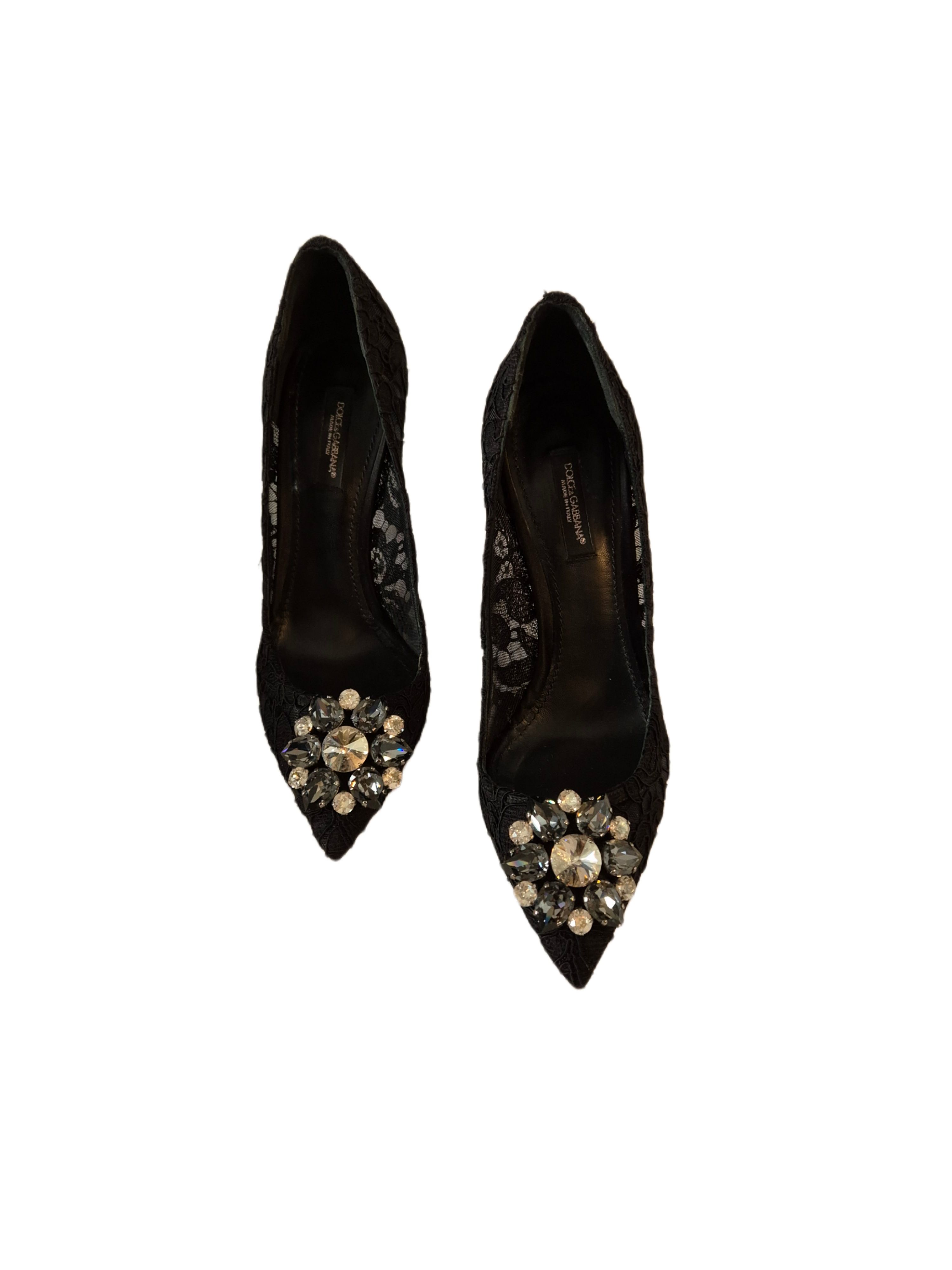 Preowned Dolce  Gabbana Crystal Embellished Black Lace Taormina Pumps Size 385 cloth