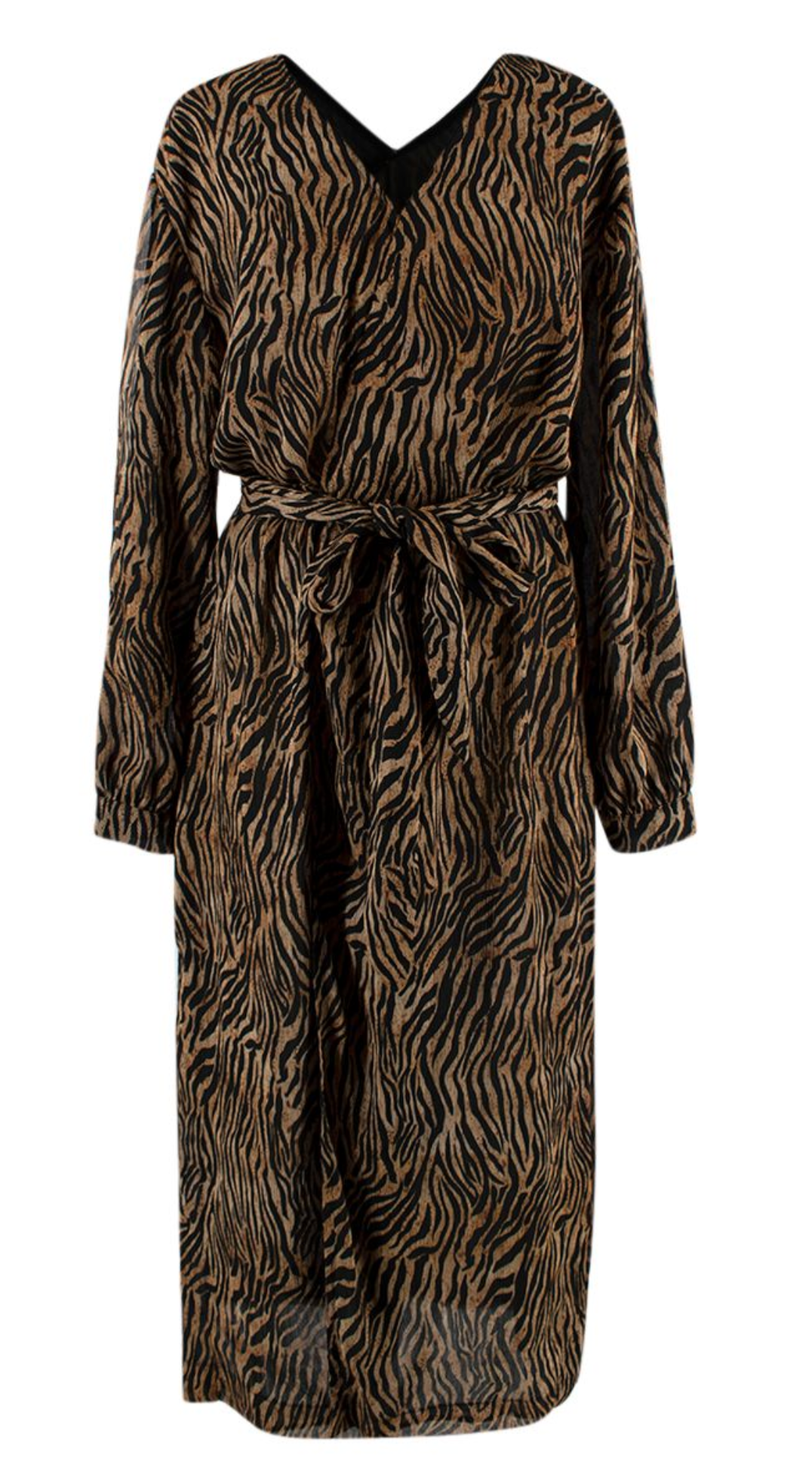 Preowned Nanushka Tiger Print Belted Dress Size XXS Brown/Black polyester