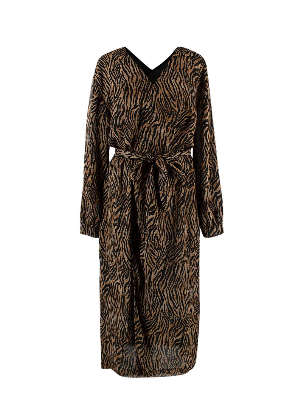 Preowned Nanushka Tiger Print Belted Dress Size XXS Brown/Black polyester