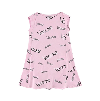 Boys Young Versace Kids 8Y Logo Print Pink Swing Dress Size 8 Years cotton