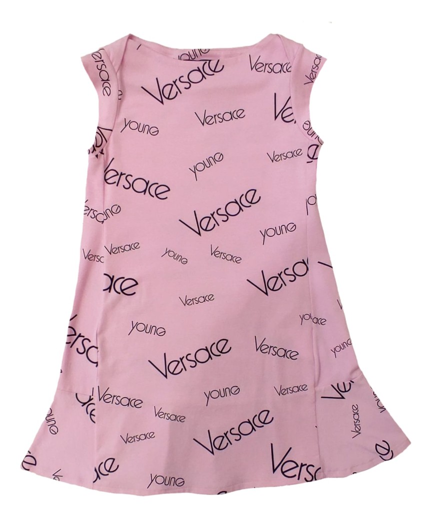 Boys Young Versace Kids 8Y Logo Print Pink Swing Dress Size 8 Years cotton