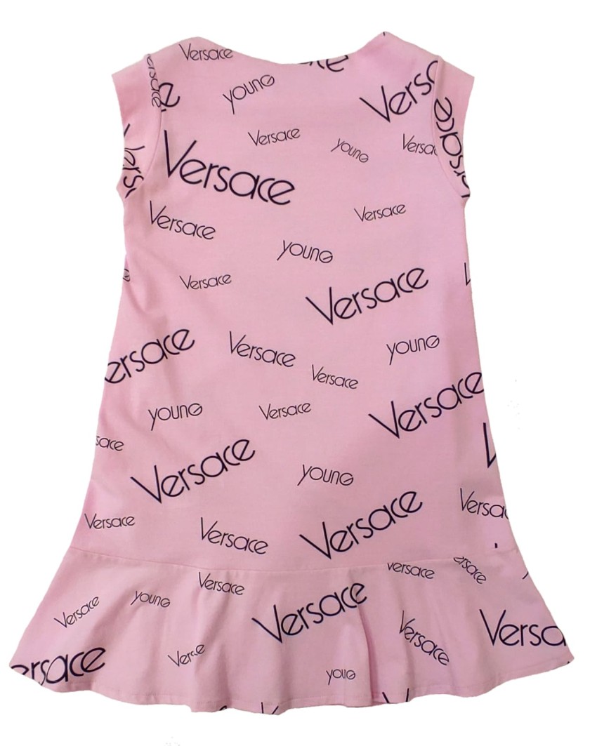 Boys Young Versace Kids 8Y Logo Print Pink Swing Dress Size 8 Years cotton