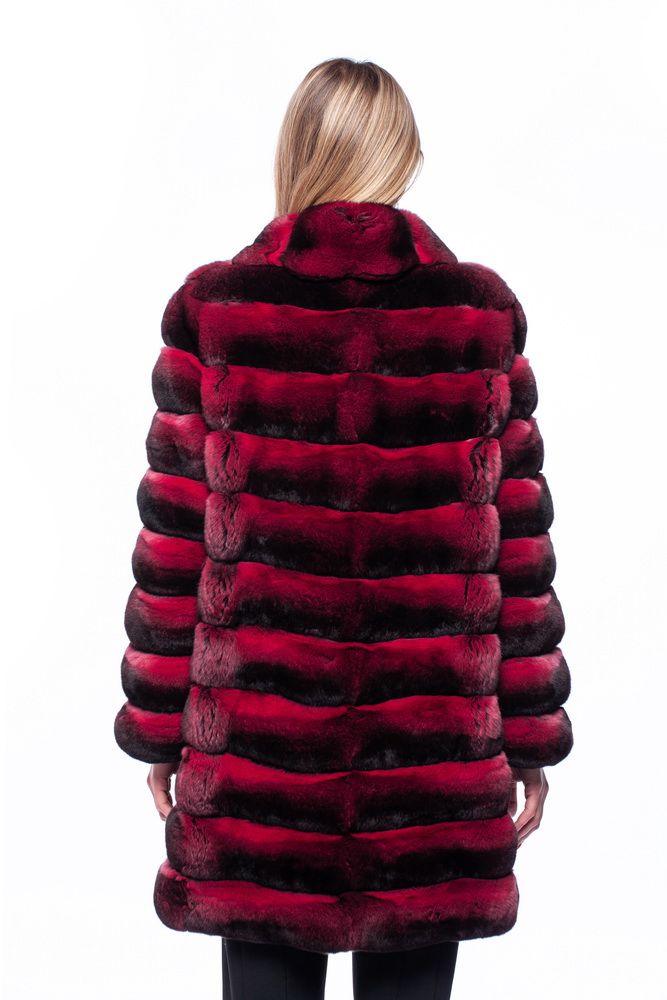 FurbySD Red chinchilla fur coat Size M Burgundy red