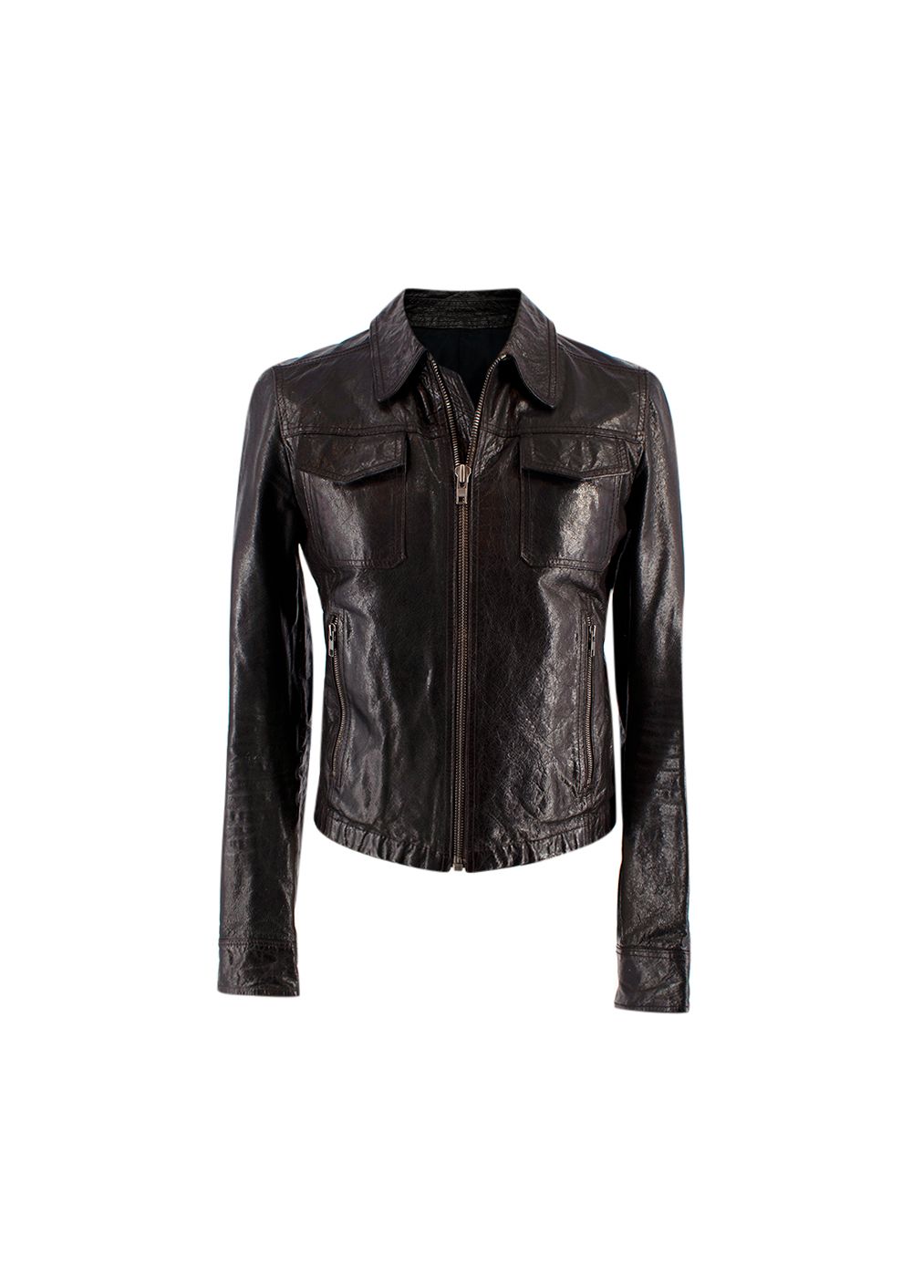 Men's Preowned Black Leather Jacket Size M cotton