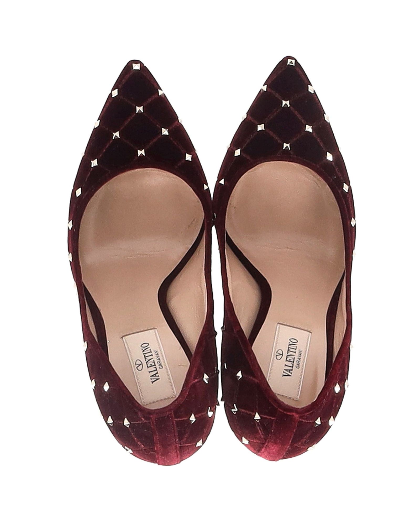 Preowned Valentino Burgundy Velvet Rockstud Embellished Pumps Size 37