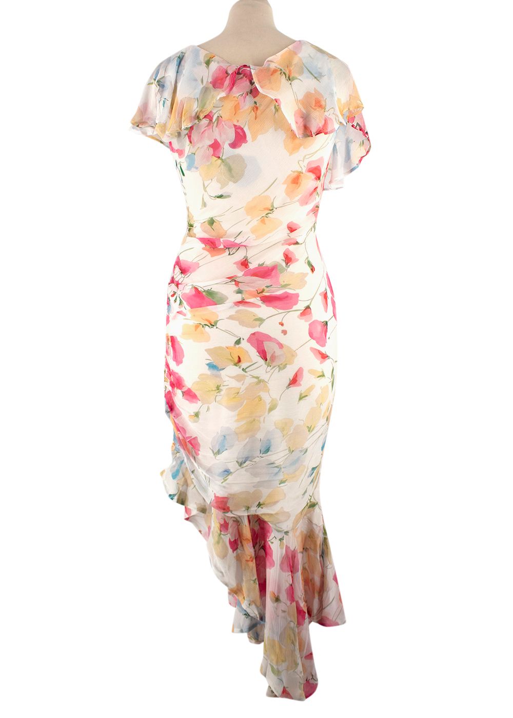 byTiMo Wildflowers Chiffon Asymmetric Dress Size XS White with Pink and Orange Floral viscose